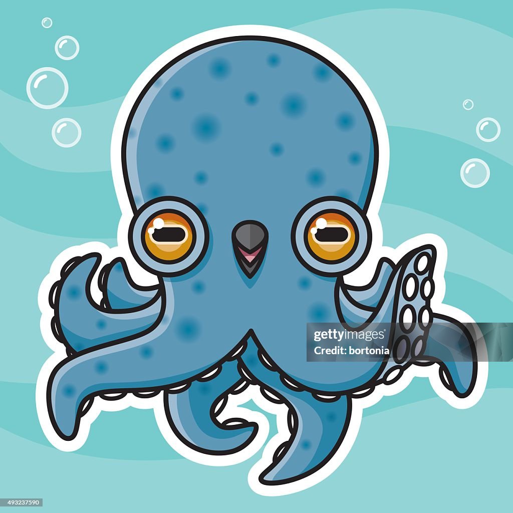 Adorable Kawaii Octopus Character Blowing Bubbles