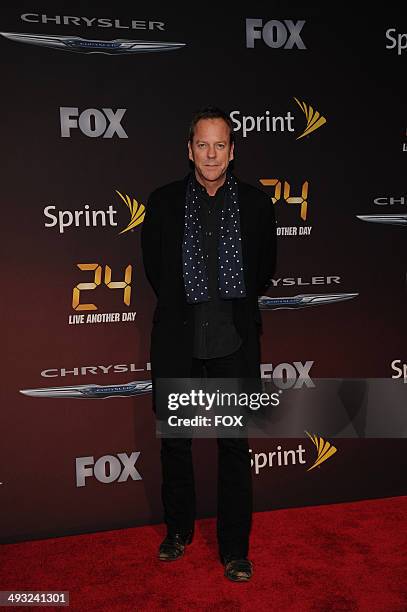 Cast member Kiefer Sutherland arrives on the red carpet for theworld premiere, sponsored by Sprintand the Chrysler brand, on Friday, May 2, 2014...