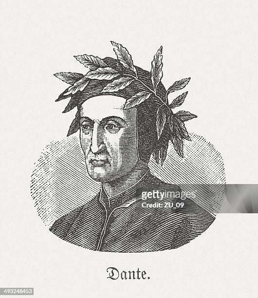 stockillustraties, clipart, cartoons en iconen met dante alighieri (1265-1321), italian poet, wood engraving, published in 1881 - dante italiaanse dichter
