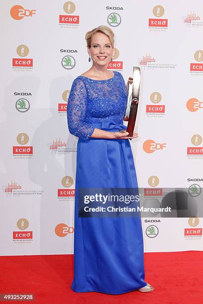 Elina Garanca poses with her Solo Recording of the Year / vocals award at the ECHO Klassik 2015 at Konzerthaus on October 18, 2015 in Berlin, Germany.