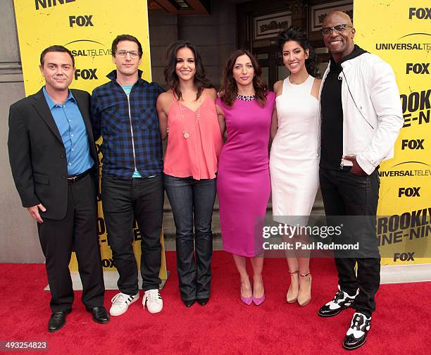 Cast members Joe Lo Truglio, Andy Samberg, Melissa Fumero, Chelsea Peretti, Stephanie Beatriz and Terry Crews attend "Brooklyn Nine-Nine" FYC Special...