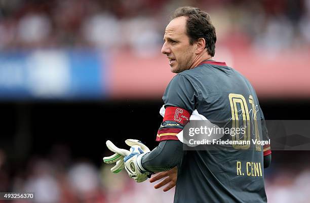 Rogerio Ceni of Sao Paulo looks on during the match between Sao Paulo and Vasco for the Brazilian Series A 2015 at Estadio do Morumbi on October 18,...