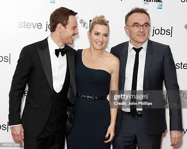 Michael Fassbender, Kate Winslet and Danny Boyle attend the "Steve Jobs" Closing Night Gala during the BFI London Film Festival, at Odeon Leicester...