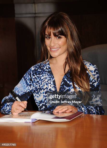 Actress Lea Michele signs copies of her new book 'Brunette Ambition' at Barnes & Noble bookstore at The Grove on May 22, 2014 in Los Angeles,...