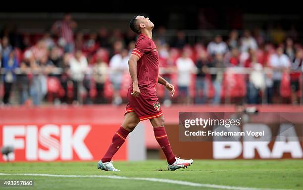 Luis Fabiano of Sao Paulo reacts during the match between Sao Paulo and Vasco for the Brazilian Series A 2015 at Estadio do Morumbi on October 18,...