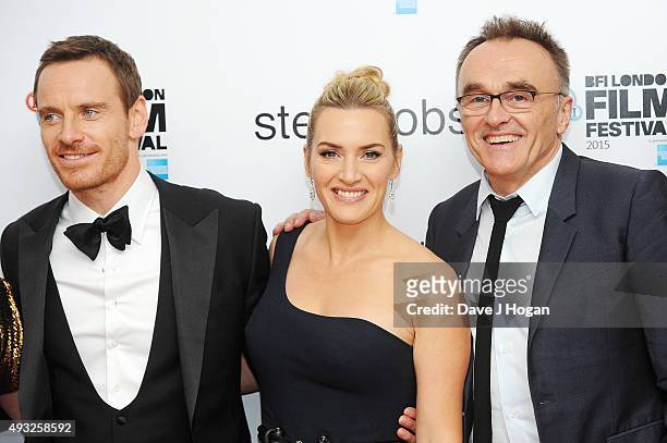 Michael Fassbender, Kate Winslet and Director Danny Boyle attend a screening of "Steve Jobs" on the closing night of the BFI London Film Festival at...