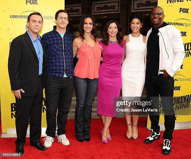Joe Lo Truglio, Andy Samberg, Melissa Fumero, Chelsea Peretti, Stephanie Beatriz and Terry Crews attend the "Brooklyn Nine-Nine" steak-out block...
