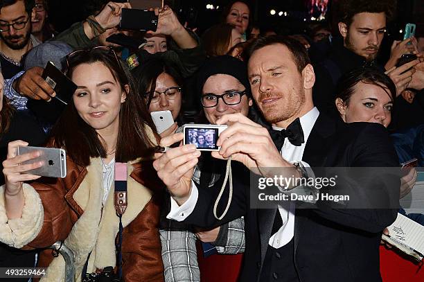 Michael Fassbender attends a screening of "Steve Jobs" on the closing night of the BFI London Film Festival at Odeon Leicester Square on October 18,...