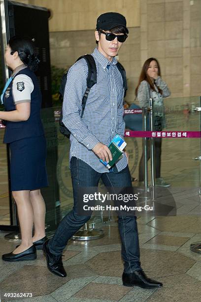 Donghae of South Korean boy band Super Junior M is seen on departure at Gimpo International Airport on May 22, 2014 in Seoul, South Korea.