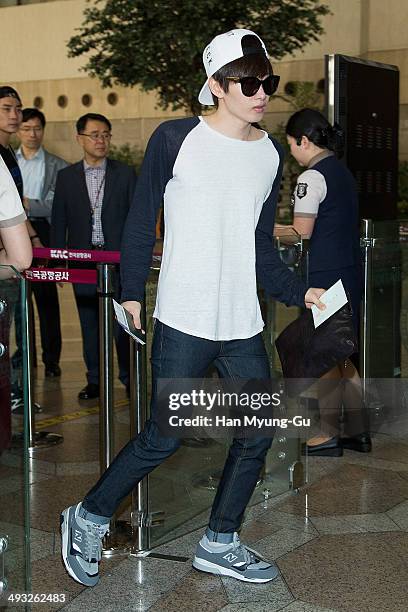 Eunhyuk of South Korean boy band Super Junior M is seen on departure at Gimpo International Airport on May 22, 2014 in Seoul, South Korea.