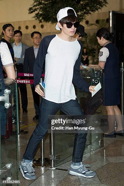 Eunhyuk of South Korean boy band Super Junior M is seen on departure at Gimpo International Airport on May 22, 2014 in Seoul, South Korea.