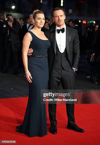 Michael Fassbender and Kate Winslet attend a screening of "Steve Jobs" on the closing night of the BFI London Film Festival at Odeon Leicester Square...