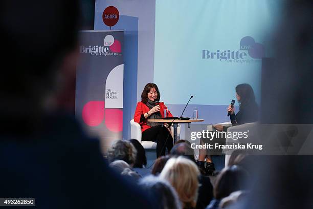 Charlotte Link and Brigitte Hubert attend the BRIGITTE LIVE at Frankfurt Book Fair 2015 on October 18, 2015 in Frankfurt am Main, Germany.