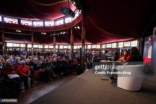 Charlotte Link and Brigitte Hubert attend the BRIGITTE LIVE at Frankfurt Book Fair 2015 on October 18, 2015 in Frankfurt am Main, Germany.