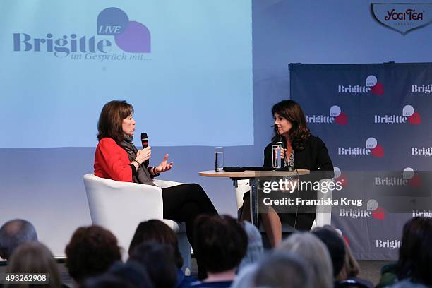 Charlotte Link and Brigitte Hubert attend the BRIGITTE LIVE at Frankfurt Book Fair 2015 on October 18, 2015 in Frankfurt am Main, Germany.