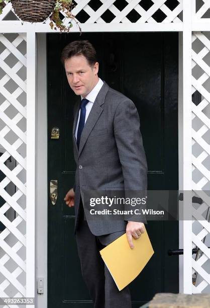 Nick Clegg leaves his home this morning after disappointing results in the UK Local elections on May 23, 2014 in London, United Kingdom. Early local...