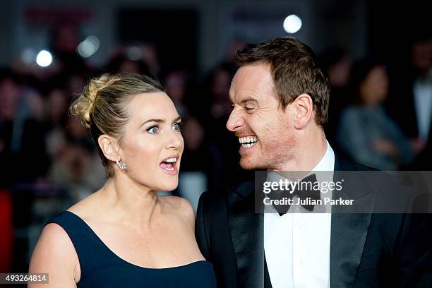 Kate Winslet and Michael Fassbender attend a screening of 'Steve Jobs' on the closing night of the BFI London Film Festival at Odeon Leicester Square...