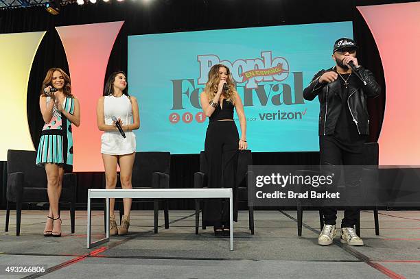 Leslie Grace, Jasmine V, Sofia Reyes, and Alex Sensation speak onstage during Festival PEOPLE En Espanol 2015 presented by Verizon at Jacob Javitz...