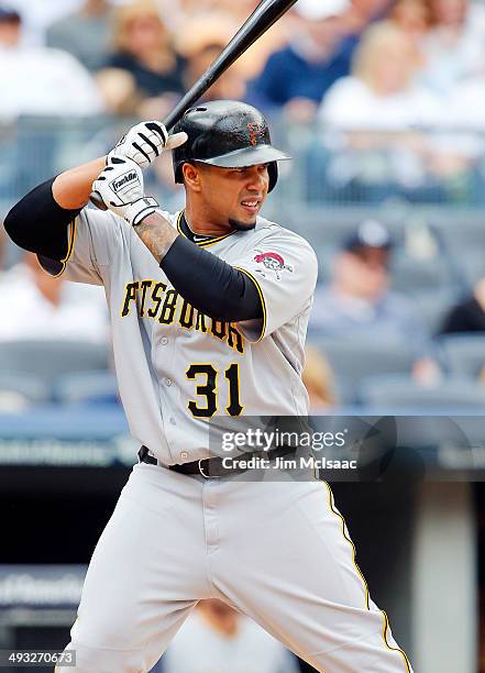 Jose Tabata of the Pittsburgh Pirates in action against the New York Yankees at Yankee Stadium on May 18, 2014 in the Bronx borough of New York City....