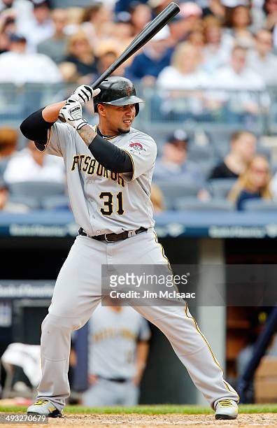 Jose Tabata of the Pittsburgh Pirates in action against the New York Yankees at Yankee Stadium on May 18, 2014 in the Bronx borough of New York City....