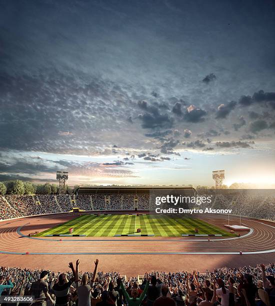 dramatic . stadium with running tracks - åskådarläktare bildbanksfoton och bilder