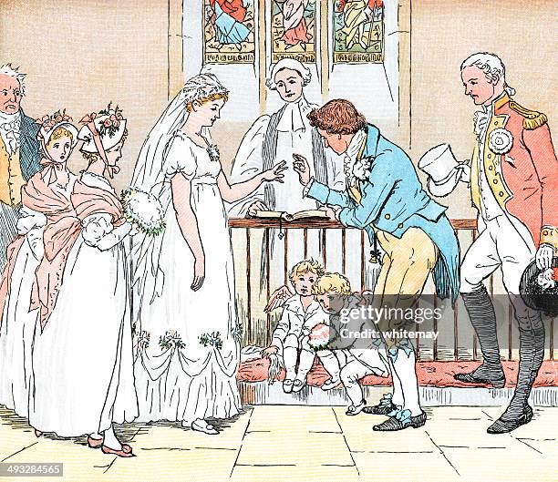 young regency era couple getting married - regency romance stock illustrations