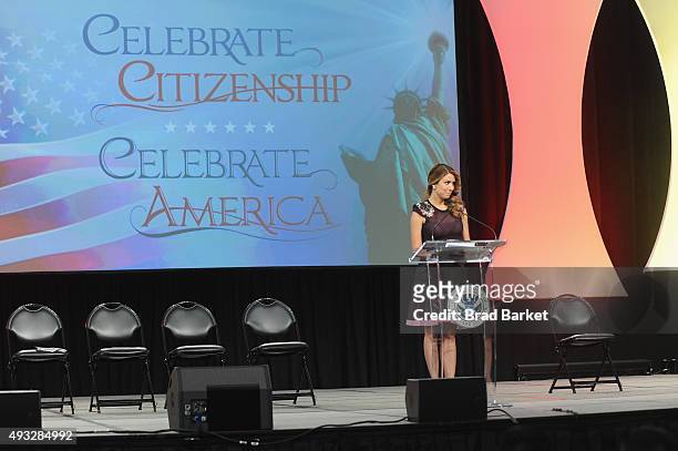 Elizabeth Perez speaks onstage during Festival PEOPLE En Espanol 2015 presented by Verizon at Jacob Javitz Center on October 18, 2015 in New York...