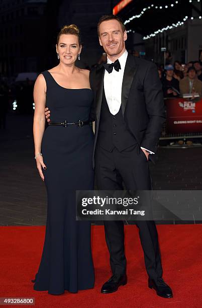 Kate Winslet and Michael Fassbender attend a screening of "Steve Jobs" on the closing night of the BFI London Film Festival at Odeon Leicester Square...