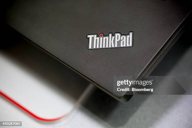The ThinkPad logo is displayed on a Lenovo Group Ltd. ThinkPad W530 laptop at a Lenovo store in the Yuen Long district of Hong Kong, China, on...