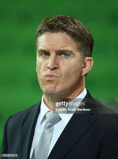 Fox Sports TV commentator, Tim Horan looks on during the round 15 Super Rugby match between the Rebels and the Waratahs at AAMI Park on May 23, 2014...