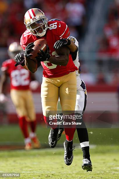 Wide receiver Anquan Boldin of the San Francisco 49ers makes a catch against the Baltimore Ravens during their NFL game at Levi's Stadium on October...