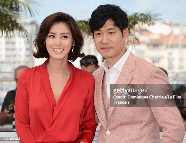 Actors Kim Sun Ruoungl and Yu Jun-Sang attend the "The Target" photocall at the 67th Annual Cannes Film Festival on May 23, 2014 in Cannes, France.