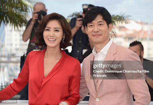 Actors Kim Sun Ruoungl and Yu Jun-Sang attend the "The Target" photocall at the 67th Annual Cannes Film Festival on May 23, 2014 in Cannes, France.