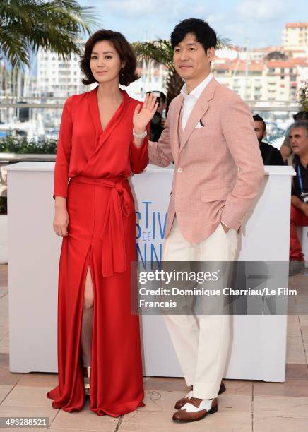 Actors Kim Sun Ruoungl and Yu Jun-Sang attend the "The Target" photocall at the 67th Annual Cannes Film Festival on May 23, 2014 in Cannes, France.