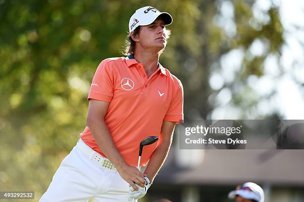 Emiliano Grillo of Argentina plays his shot from the 14th tee during final round of the Frys.com Open on October 18, 2015 at the North Course of the...