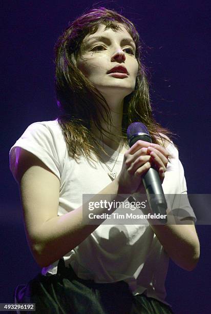 Lauren Mayberry of Chvrches performs during the Treasure Island Music Festival on Treasure Island on October 18, 2015 in San Francisco, California.