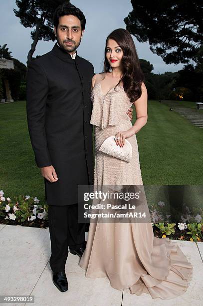 Abhishek Bachchan and Aishwarya Rai pose for a portrait at amfAR's 21st Cinema Against AIDS Gala Presented By WORLDVIEW, BOLD FILMS, And BVLGARI at...