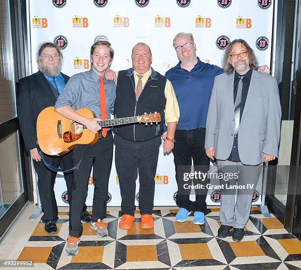 Mario Batali with Billy Strings and band attend the 4th Annual Mario Batali Foundation dinner honoring Gretchen Witt at Del Posto Ristorante on...
