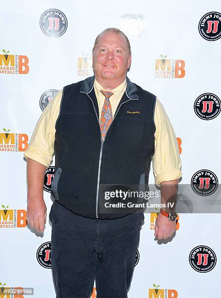 Mario Batali attends the 4th Annual Mario Batali Foundation dinner honoring Gretchen Witt at Del Posto Ristorante on October 18, 2015 in New York...