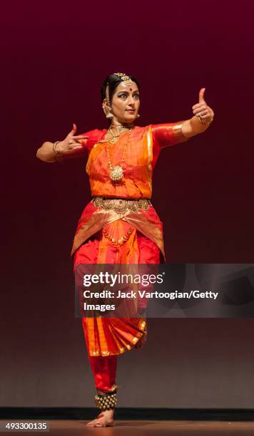 Indian Bharata Natyam dancer Vidhya Subramanian performs during the World Music Institute's 'Dancing The Gods' series at New York University's...