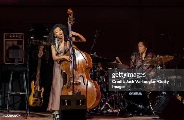 American Jazz musicians Esperanza Spalding, on upright acoustic bass, and Terri Lyne Carrington, on drums, perform at the 'Dianne Reeves and Friends'...