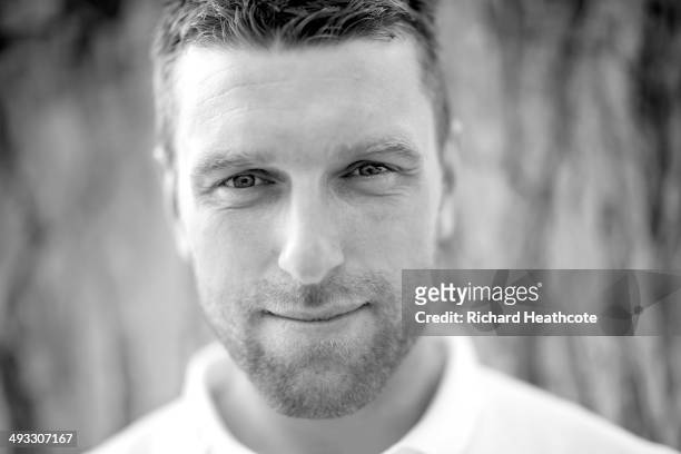 Rickie Lambert poses for a picture after a press conference at the England pre-World Cup Training Camp at the Vale Do Lobo Resort on May 21, 2014 in...