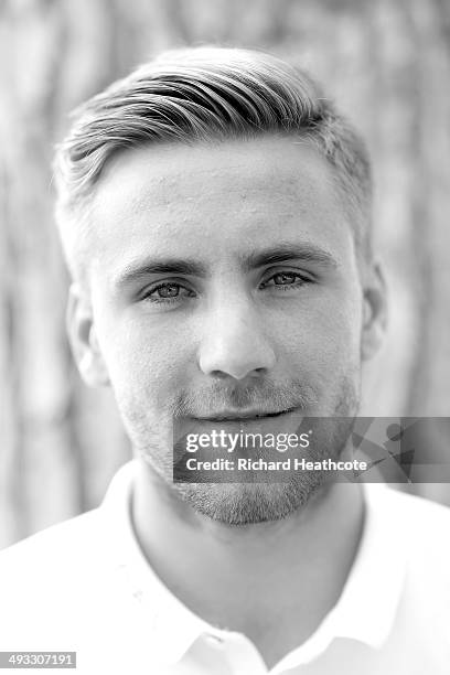 Luke Shaw poses for a picture after a press conference at the England pre-World Cup Training Camp at the Vale Do Lobo Resort on May 21, 2014 in Vale...