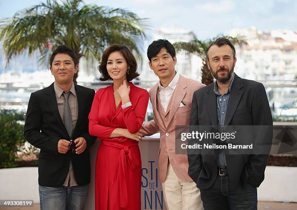 Director Chang, actors Kim Sun Ruoungl, Yu Jun-Sang and director of photography Fred Cavaye attend the "Pyo Jeok" Photocall during the 67th Annual...