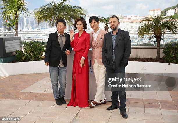 Director Chang, actors Kim Sun Ruoungl, Yu Jun-Sang and director of photography Fred Cavaye attend the "Pyo Jeok" Photocall during the 67th Annual...