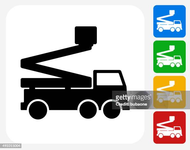 lift truck icon flat graphic design - cherry picker vector stock illustrations