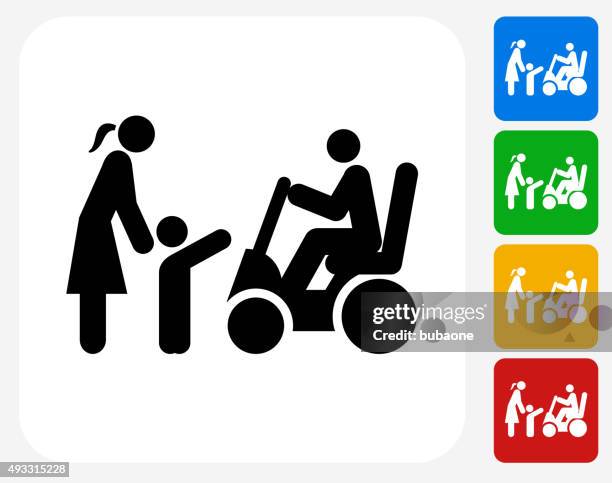 family icon flat graphic design - motorized wheelchair stock illustrations