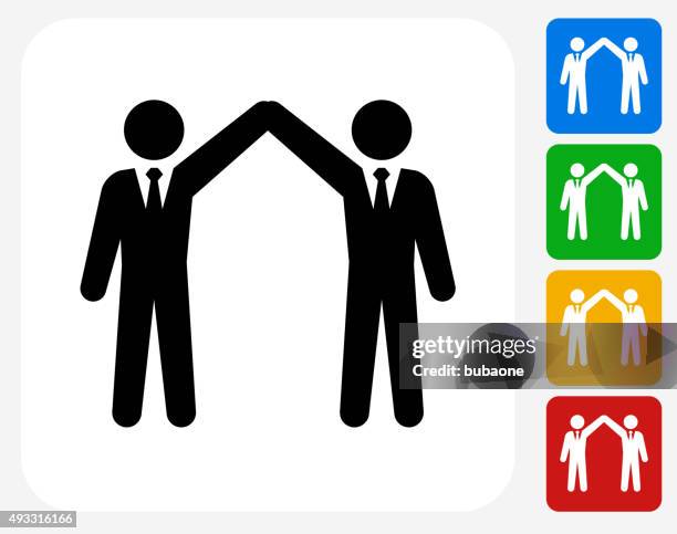 business partnership icon flat graphic design - high five isolated stock illustrations
