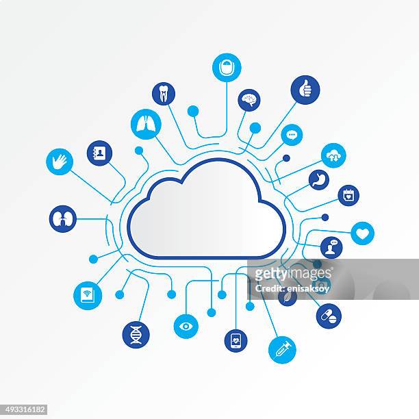 cloud computing concept with medical icons - cloud computing stock illustrations