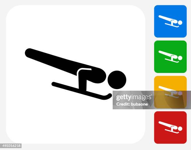 skeleton sledding icon flat graphic design - yellow sled stock illustrations